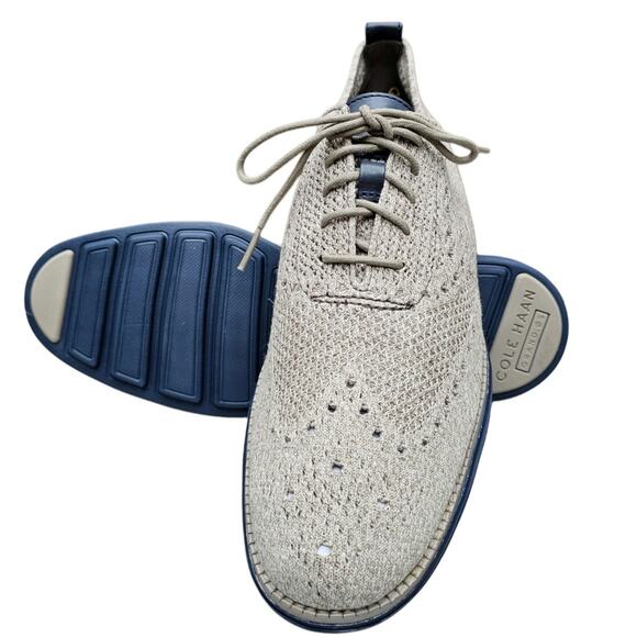 Tan Knit Oxfords Cole Haan StitchLite Size 10.5 Original Grand Wingtip Sneakers - Picture 2 of 13